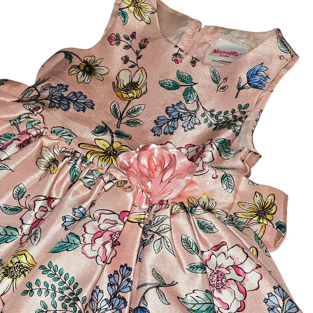 Floral Pink Sleeveless Dress with Tulle Skirt‎